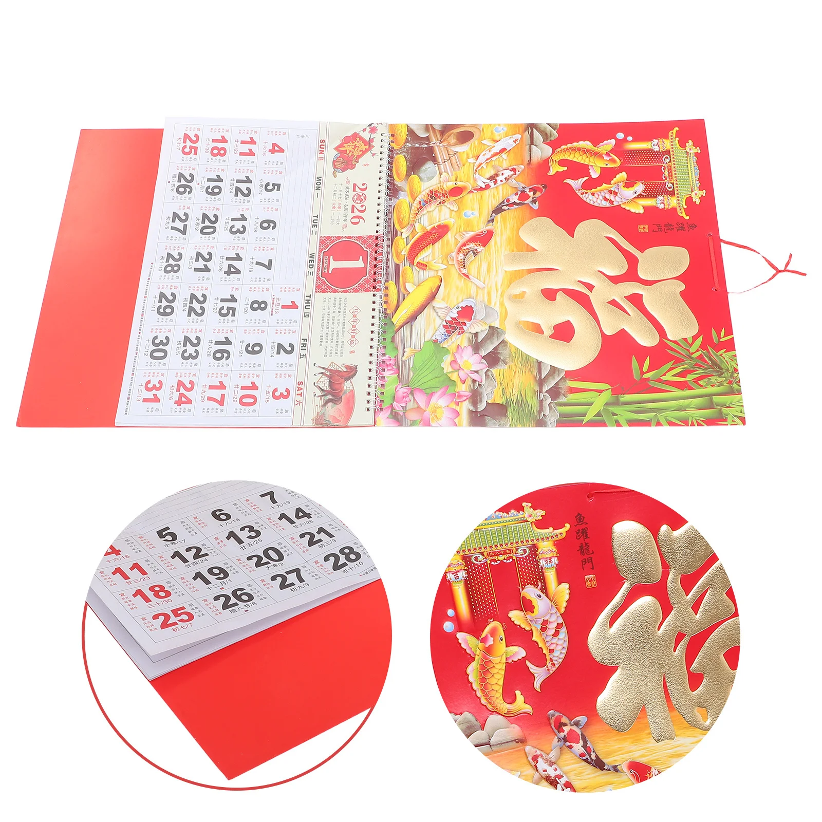 

Year of Horse Lunar Calendar 26.72x14.34in Chinese Wall Calendar Gold Foil Fu Character Traditional Hanging Decor for Home