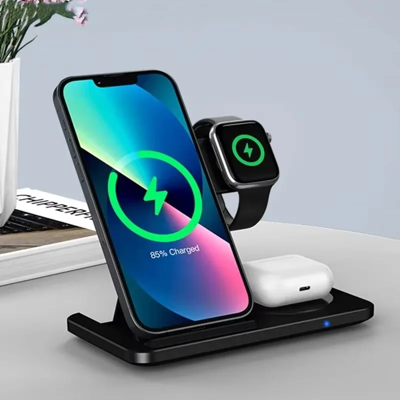 ZK30  15W Fast Wireless Charger Stand For 13 12 11 XS XR X 8 Watch 7 SE 6 5 3 In 1 Charging Pad