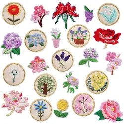 Cotton Linen Fabric Embroidered Flower Round Badge 3D Exquisite Embroidery Various Blossom Lotus Sakura Daisy Iron on Appliques