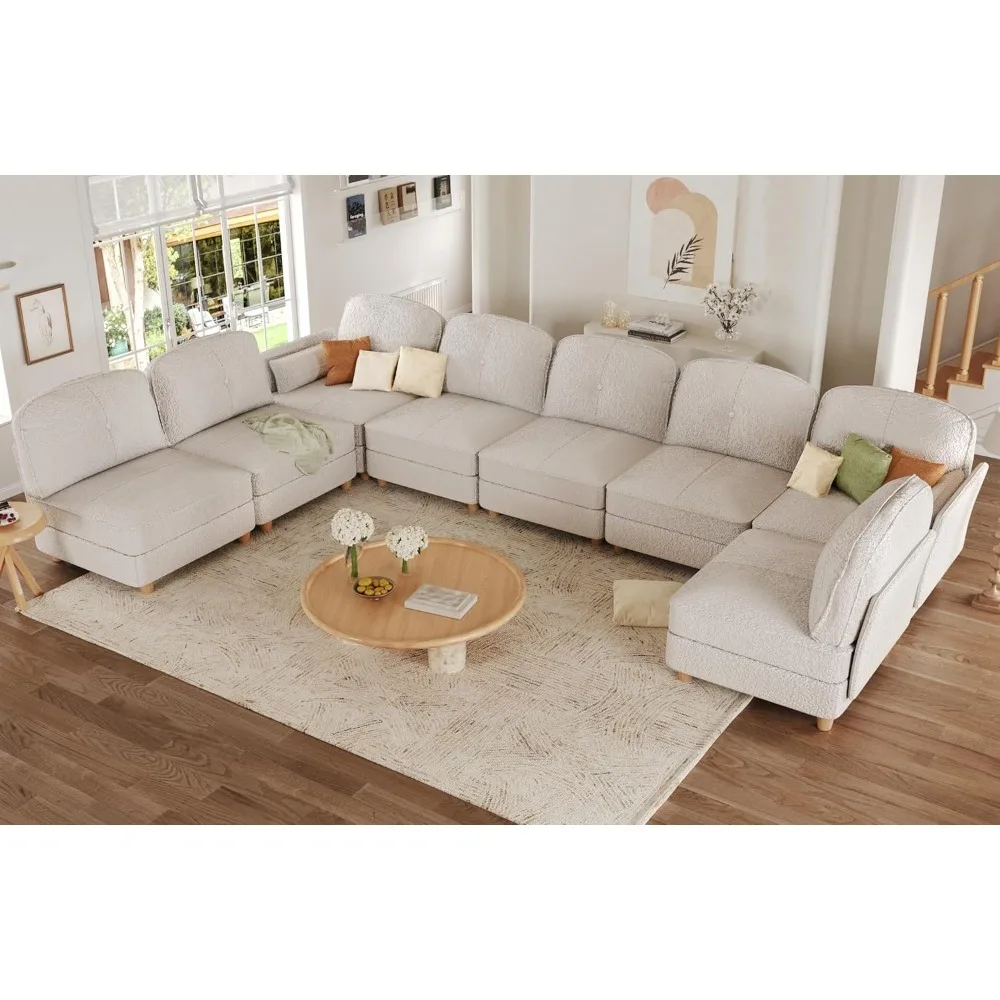 Segmented L-shaped modular sofa with storage, corner cloud sofa with chaise longue, 141" wide, 8-seater sofa, velvet image 3