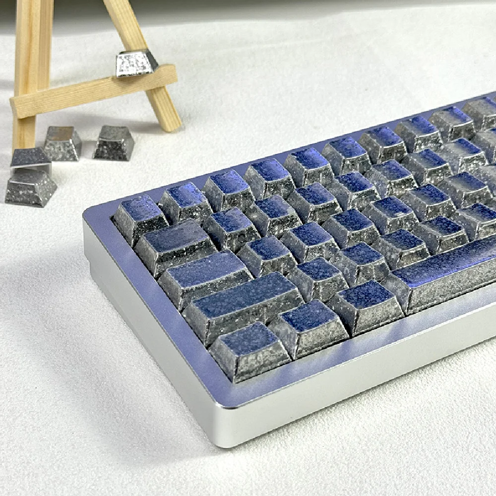 

KUXM Frosted Silver 61-Key PBT Side-Engraved Backlit Metal Texture OEM Height for Wooting60