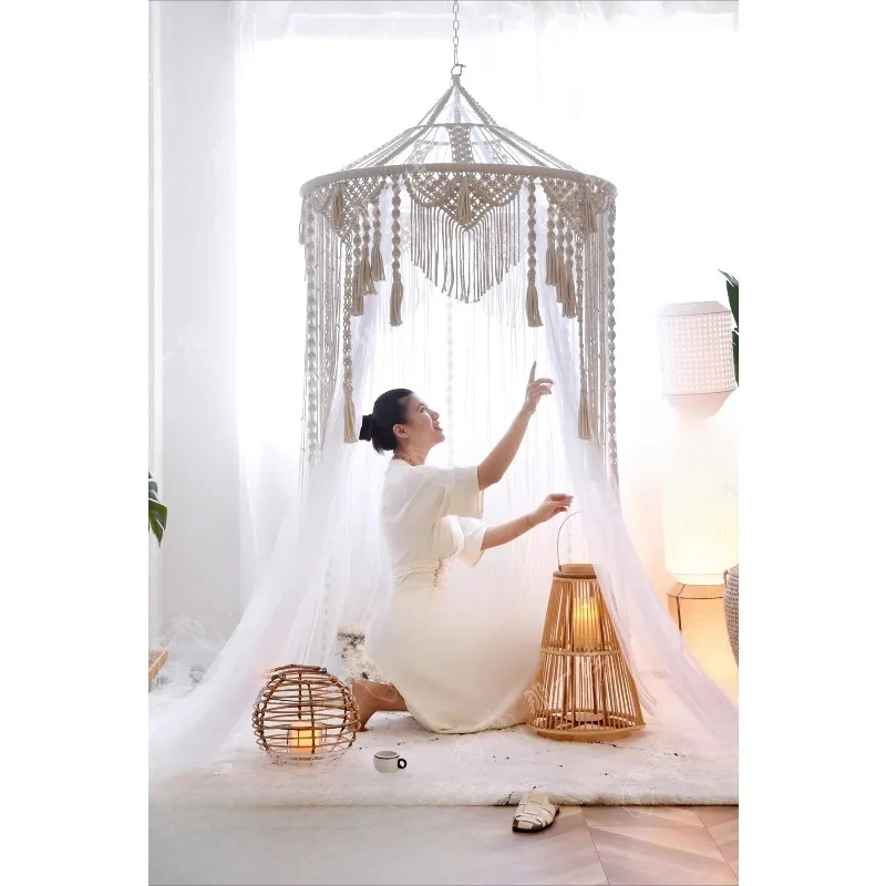 Hand-woven bed curtains, household domed princess mosquito nets decorate tents