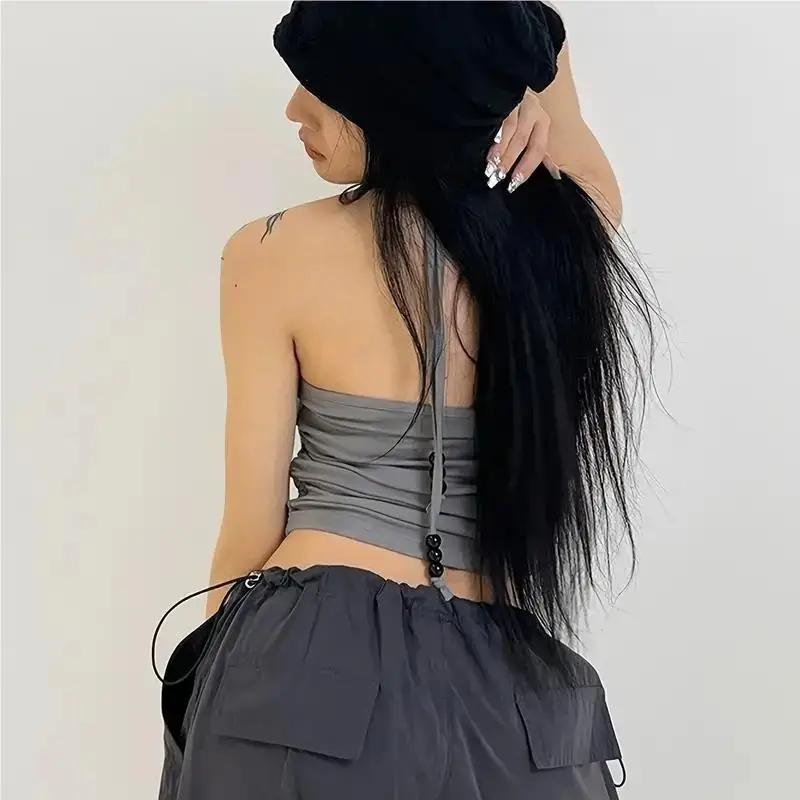 بلوزة أمريكية ريترو سبايسي جيرل ليتل ستار قصيرة بدون أكمام مجوفة للتنحيف