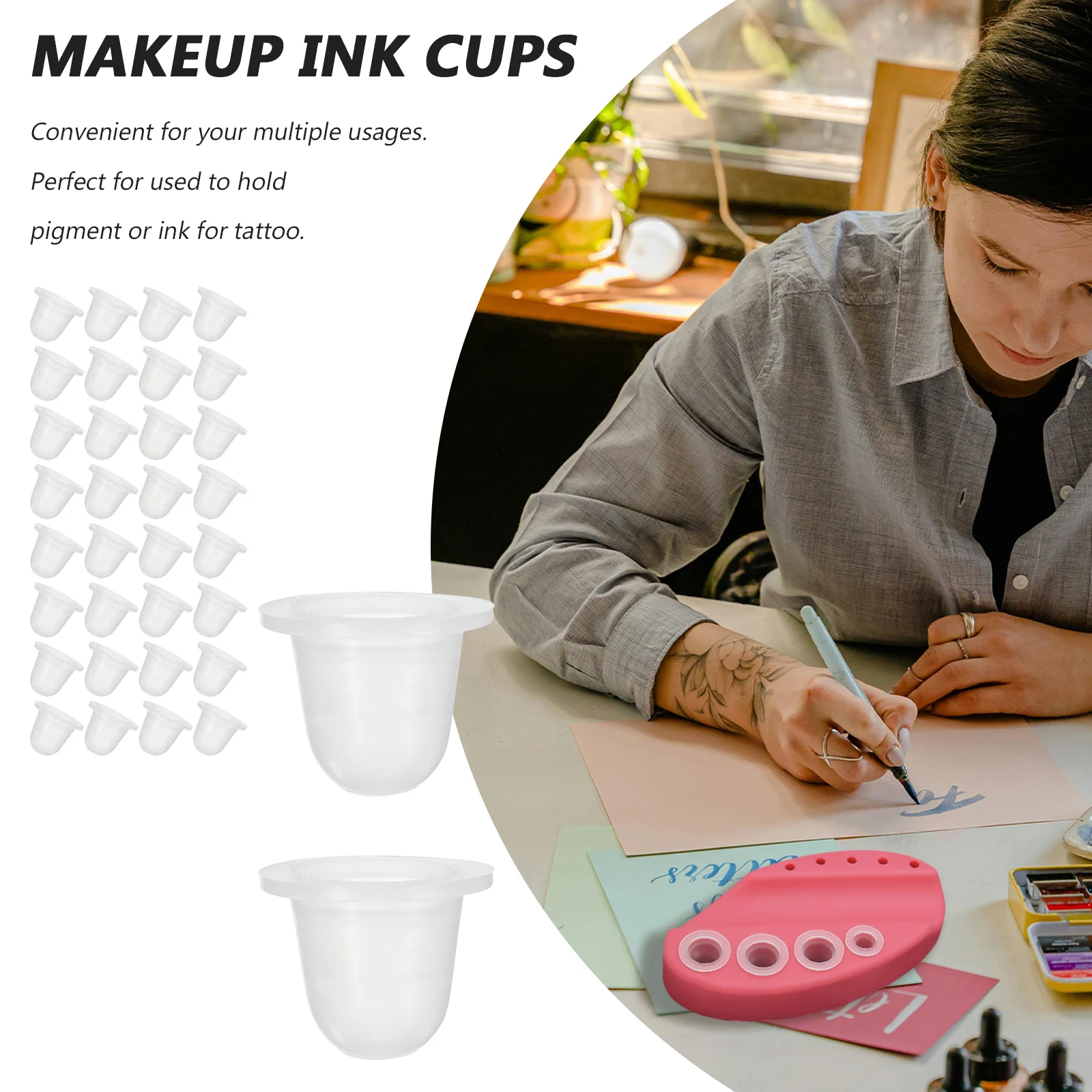 

200pcs Pigment Cups Transparent Silicone Ink Containers U Shaped For Tattoo Artists Durable Reusable Disposable Supplies Kits