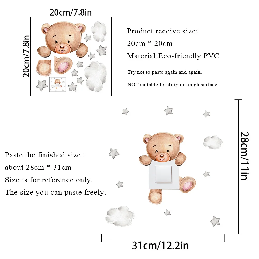 Cartoon Bear Star Switch Sticker For Kid Baby Room Bedroom Decoration Mural Self-adhesive Home Decor Wallpaper Cute Wall Decals