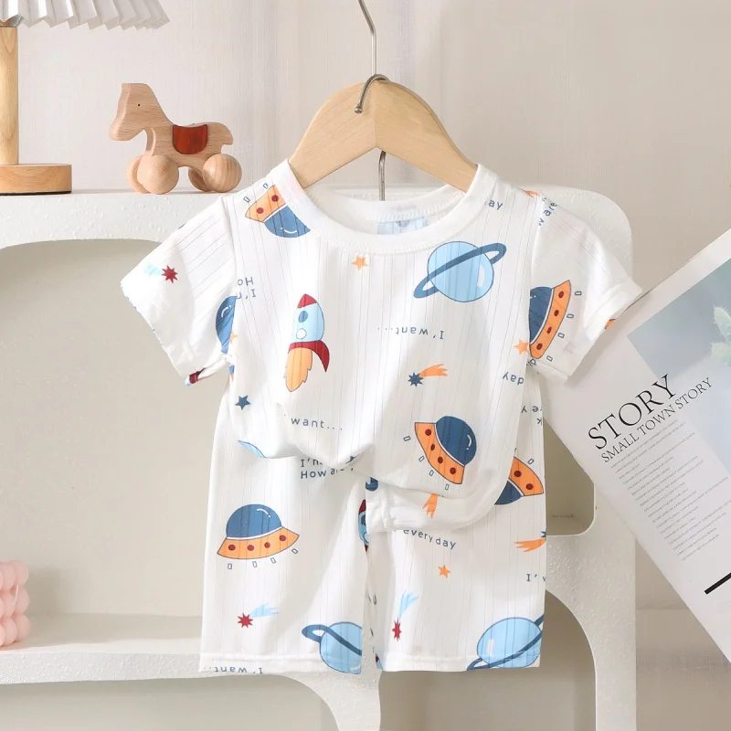 Popular in Summer Children Boys Girls Baby Clothes Set Cartoon Short Sleeve Tee+Shorts Home Pajama Set Sleepwear Soft Breathable