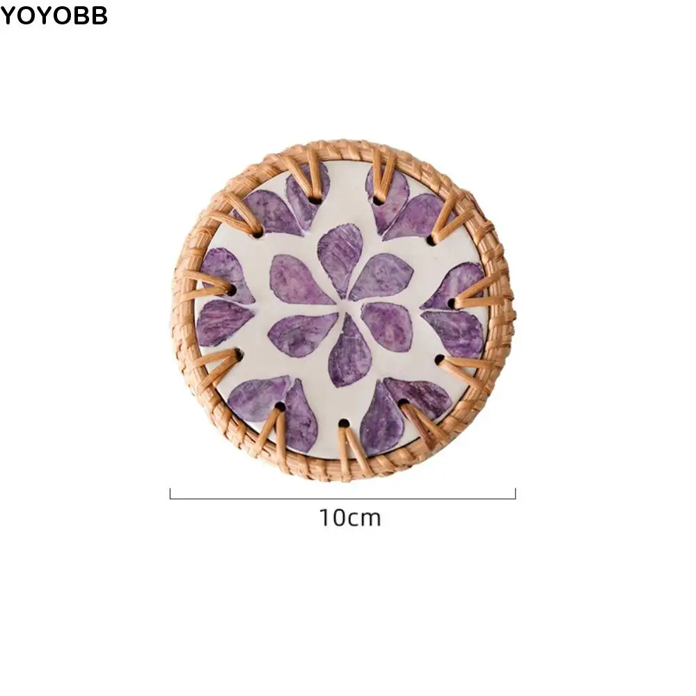 

Подставка для столовых приборов 10 см, коврик для чашки из ракушки ротанга, красочный круглый коврик для чашки в виде ракушек, подставка в богемном стиле, чайный столик