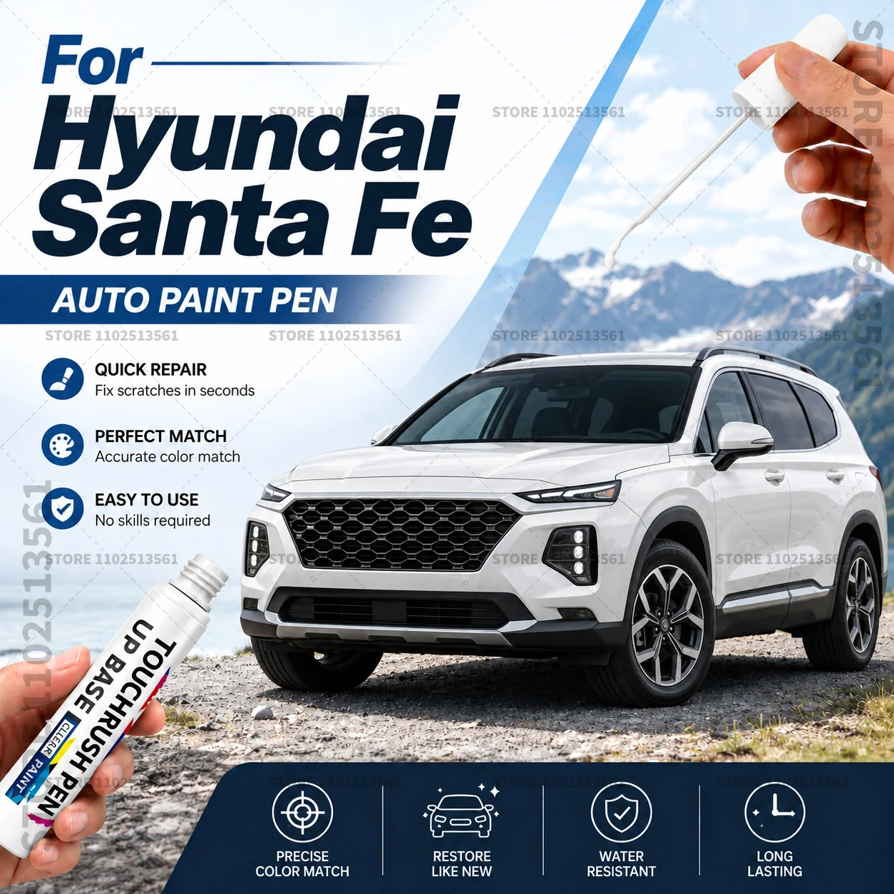 Car Touch Up Paint Pen for Minor Scratches Repair Waterproof Paint Marker Auto Body Repair Accessories For Hyundai Santa Fe Blue