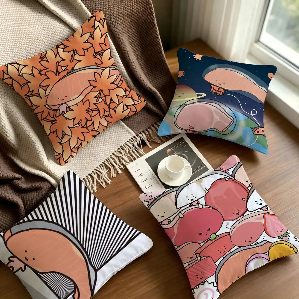 Cartoon Meat Cute Kirimi-Chan Food Cushion Cover Inches Farmhouse Decor Home Throw Pillow Covers For Couch Decorations