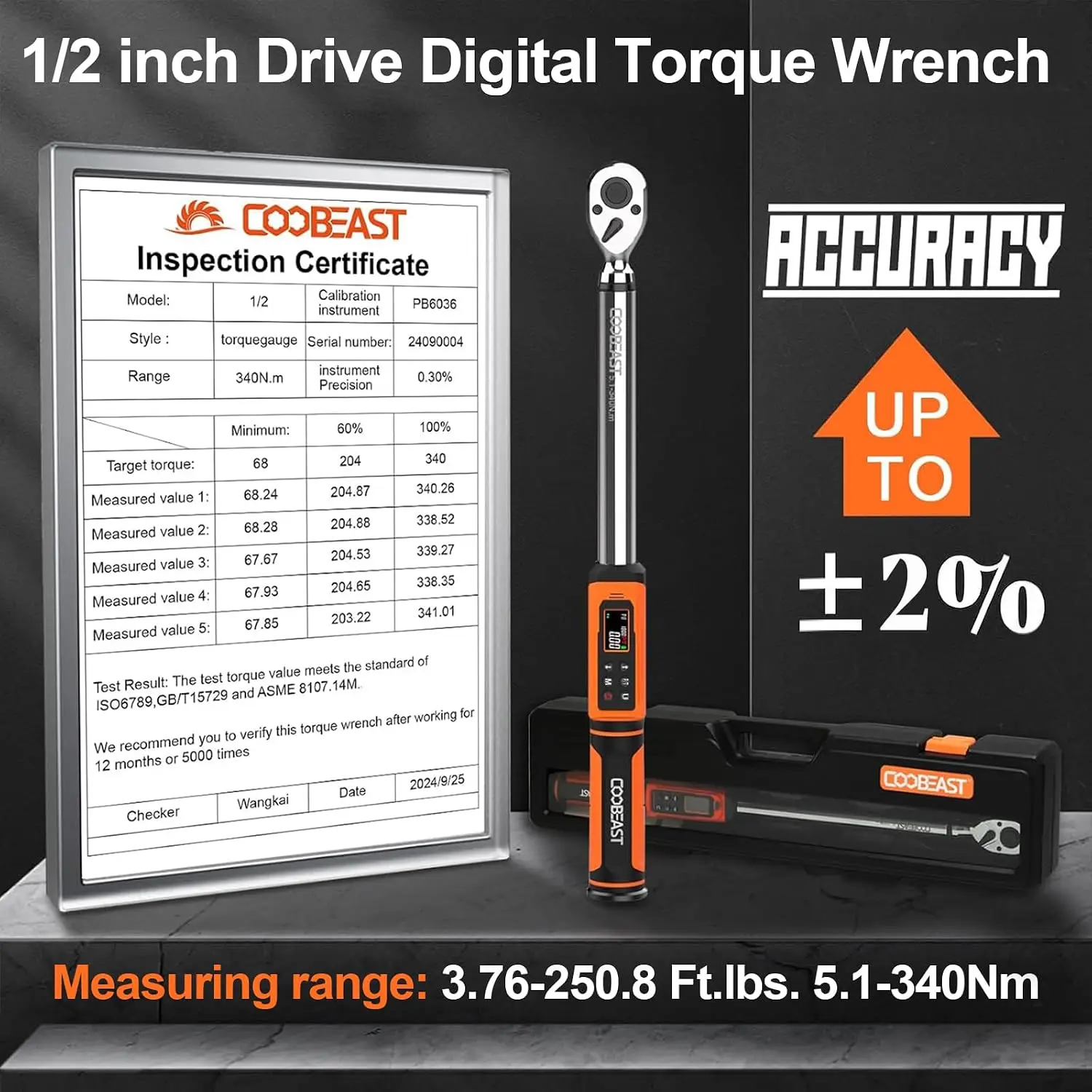 1/2 Drive Digital Torque Wrench(3.76-250.8 Ft.lbs./5.1-340Nm)