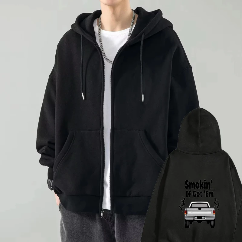 

Men's Hooded Jacket Black Smokin If Got Em Car Print Casual Streetwear Hoodie for Daily Wear and Outdoor Activities