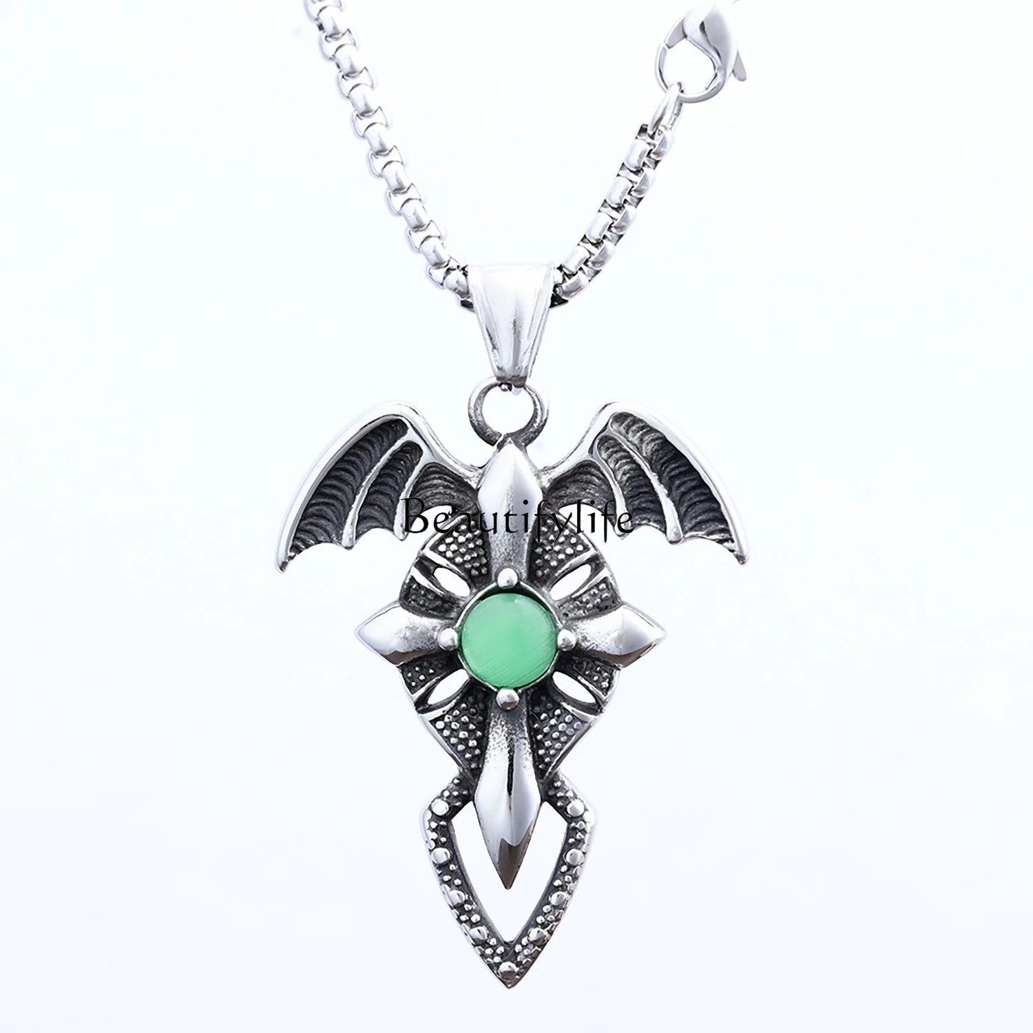 

Accessories Fashion Domineering Emerald Dragon Wings Triangular Cone Trendy Men's Complex Stainless Steel