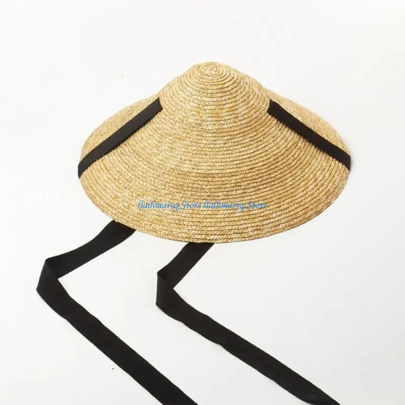 

573B Straw Sun Hat for Women Fashionable Wide Brim Beach Vacation Summer Hat