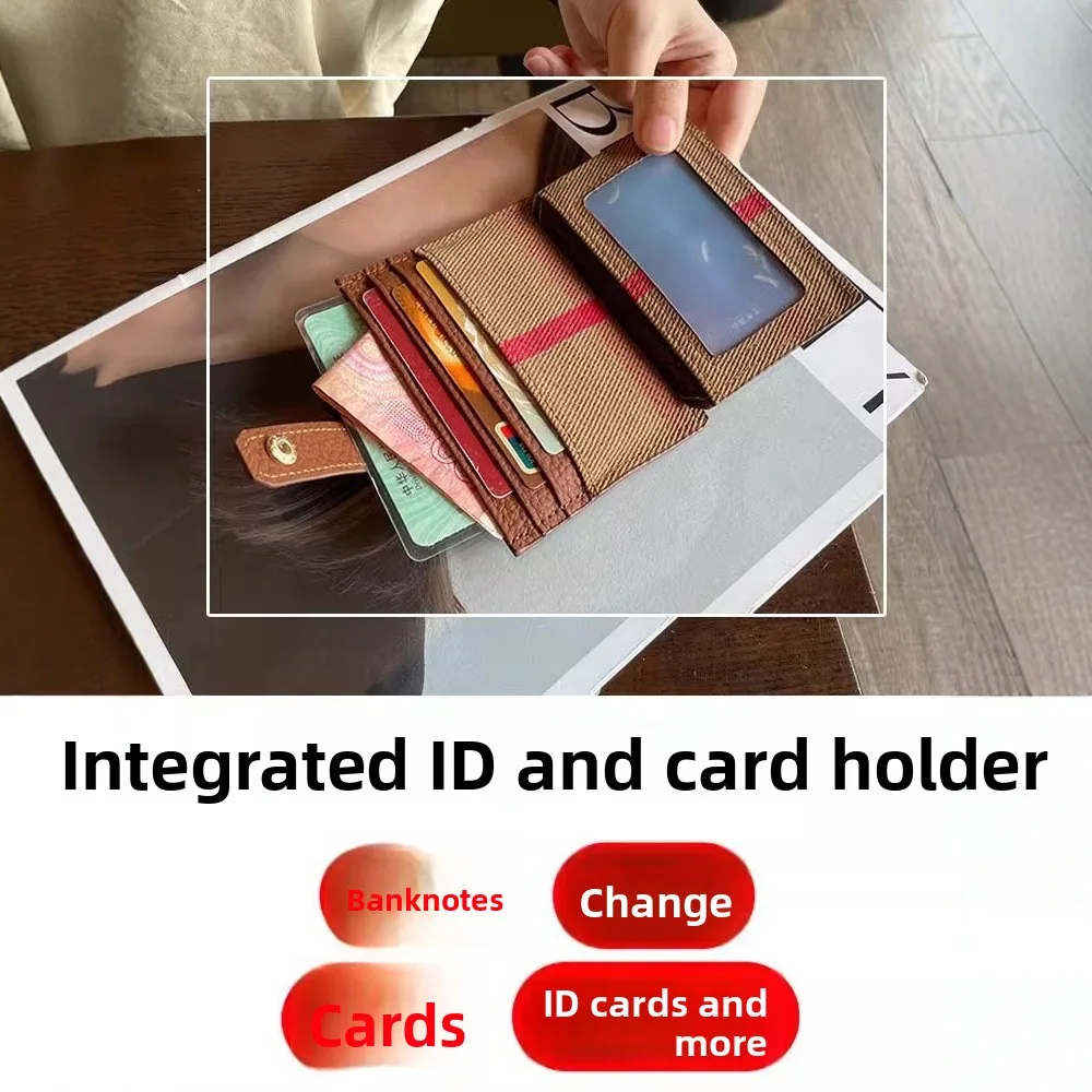 กระเป๋าใส่บัตรแบบบางเฉียบสำหรับผู้หญิง กระเป๋าสตางค์หนังทรงบางหลายช่อง ดีไซน์ลายทางสไตล์วินเทจ อุปกรณ์เสริมสำหรับใช้ในชีวิตประจำวัน