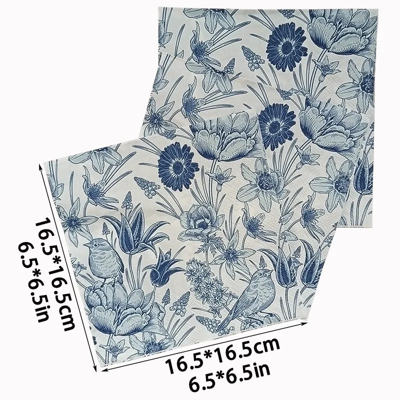 20/60Pcs Blue Flower Paper Napkins, 2-Ply Disposable Napkins for Baby Shower Birthday Party - Table Decor Tissue Supplies