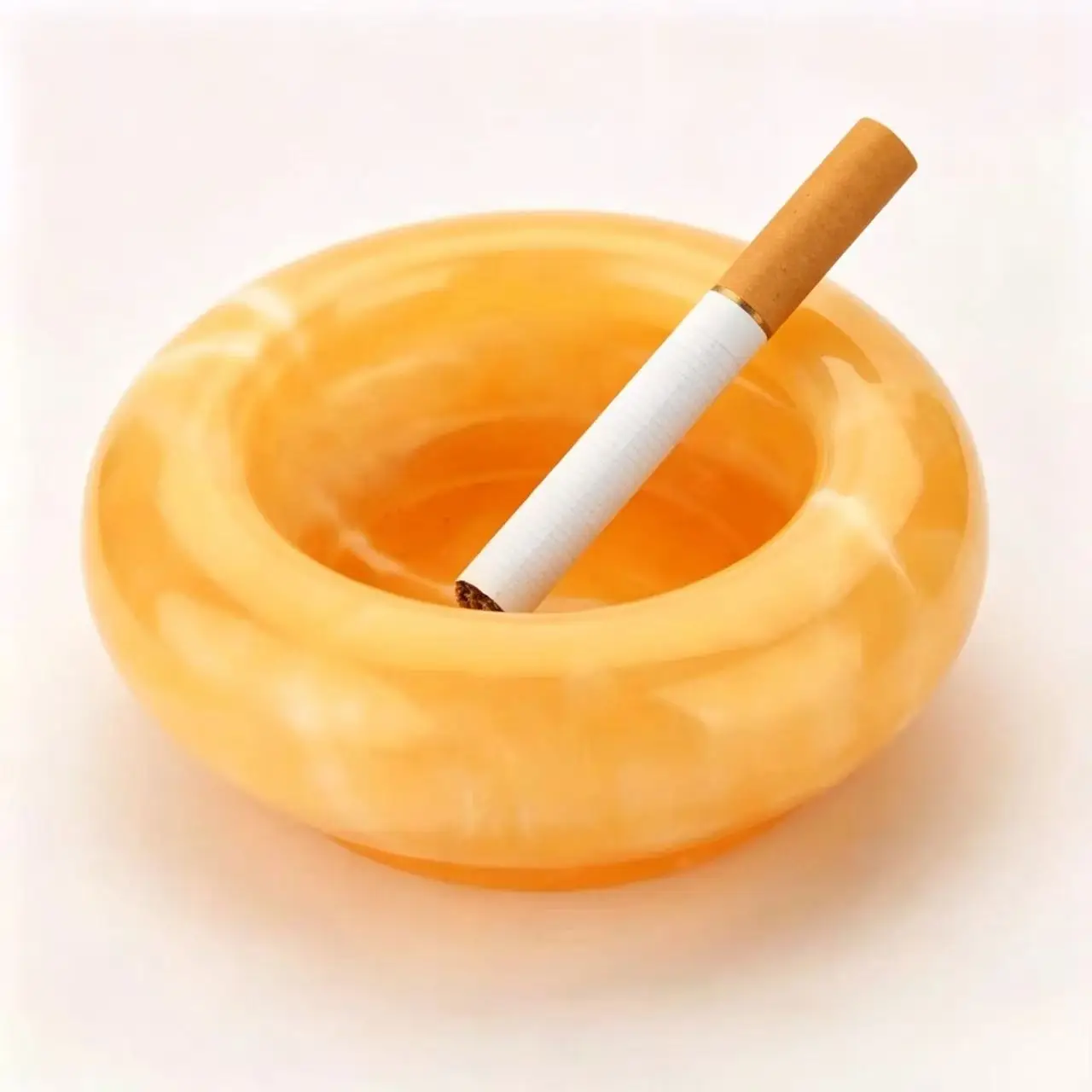 Natural Yellow Jade Ashtray Round Crystal Stone Cigarette Holder Home Office Desktop Decorative Ornament Smoking Accessories Gif