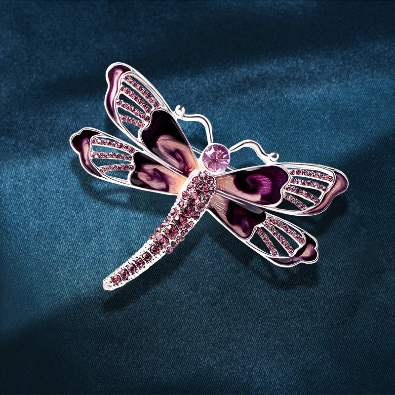 High-grade Exaggerated Luxury Drip Oil Rhinestone Dragonfly Brooch Vintage Women Unisex Beauty Flying Insect Pins Gifts