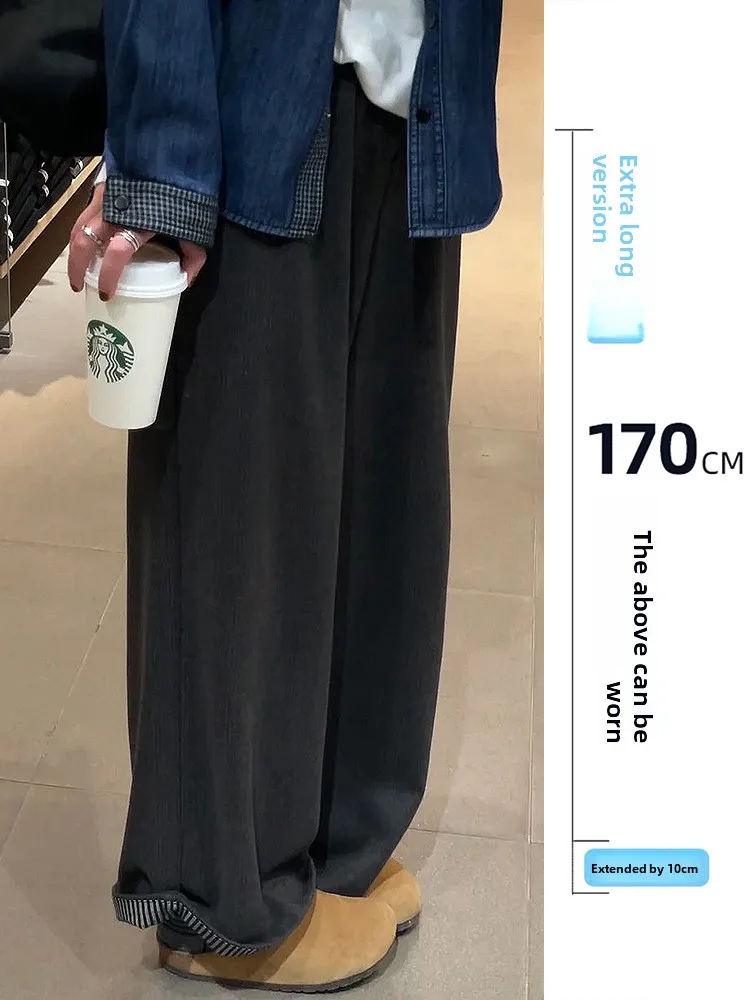 

Женские широкие брюки больших размеров (75), шерстяные, с высокой талией, в американском стиле, осенне-зимние, повседневные, с манжетами, костюмные