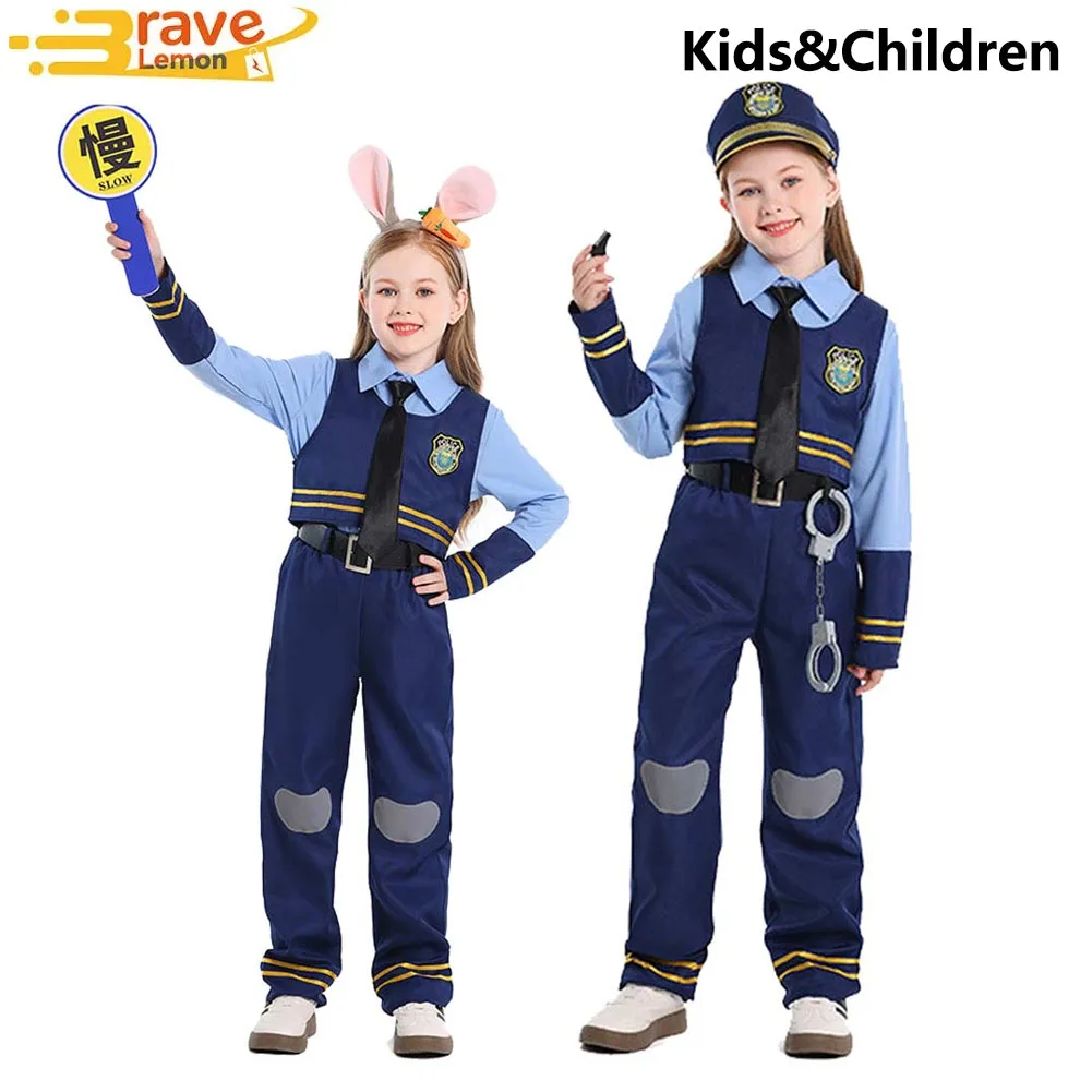 

2-16Y Judy Cos Hopps Cosplay Role-playing Performance Costume Rabbits Police Officers Clothing for Christmas Halloween Carnival