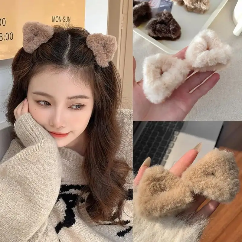 Small Plush Cat-Ear Claw Clip Lightweight Anti-Slip Side Hair Clip for Girls Teens Daily Outfit Hair Accessories