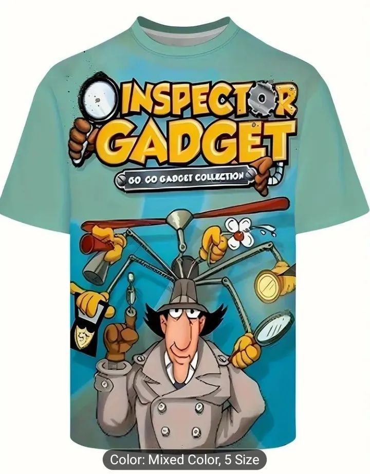 Inspector Gadget Retro Camiseta con estampado 3D para hombre Poliéster Casual Cuello redondo S-2XL