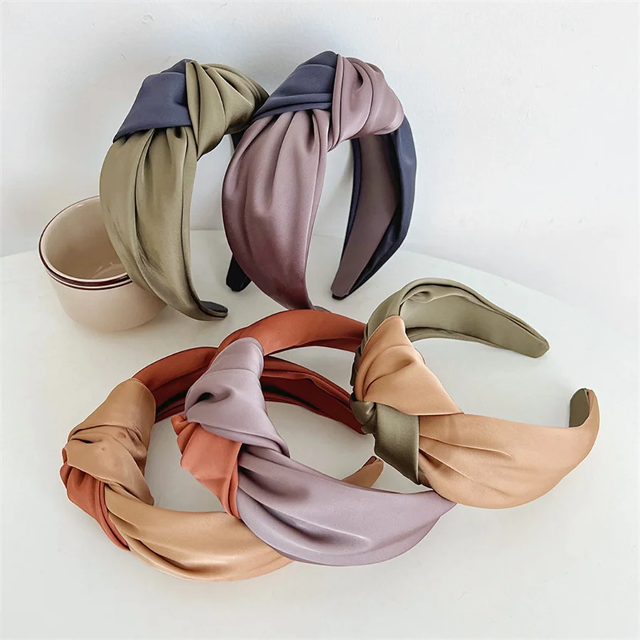 

Temperament simple knotted high-end satin headband women's color-blocked wide-brimmed pressed high headband versatile headband