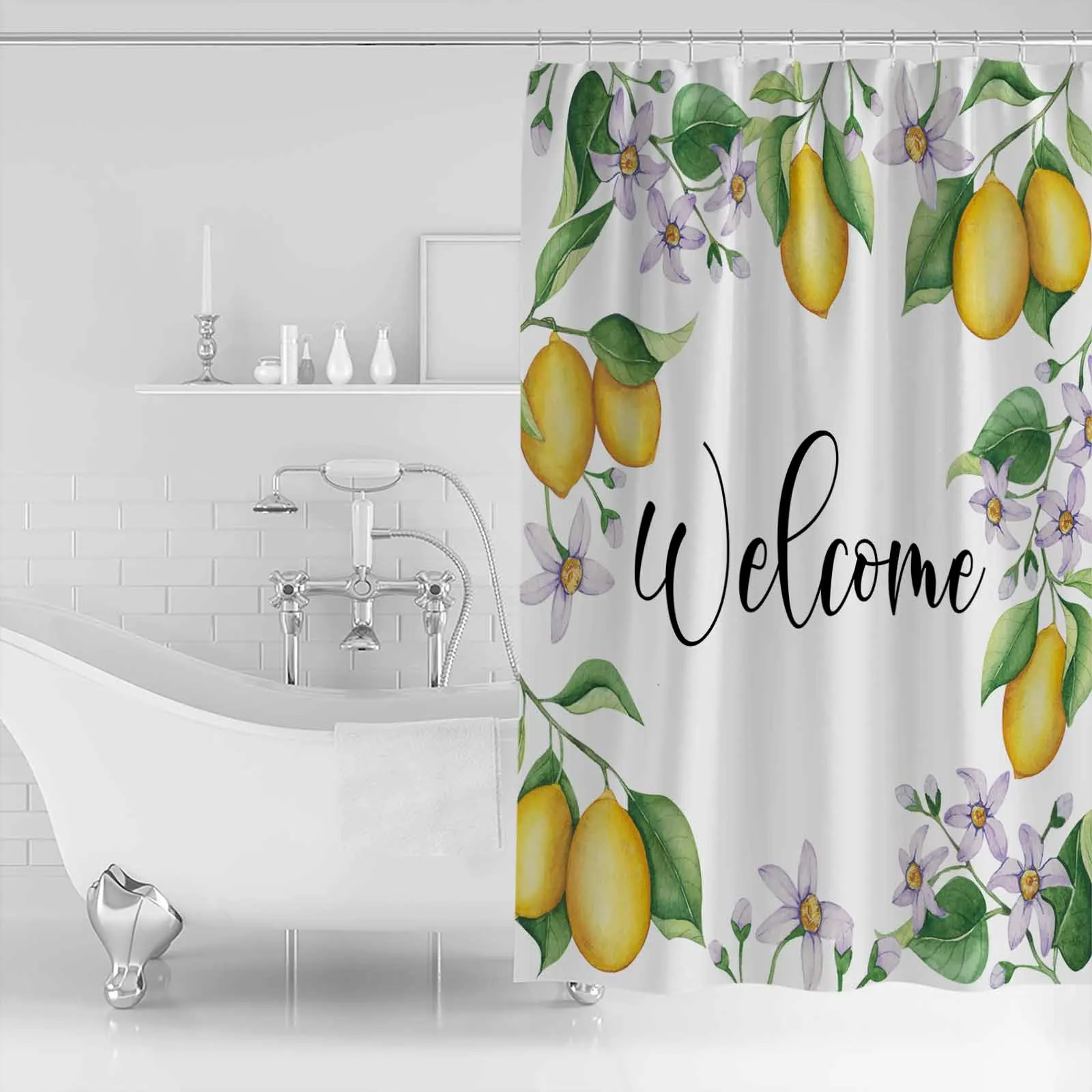 Lemon Watercolor Country Style Shower Curtains Waterproof Bath Curtains Home Decor Modern Luxury Bathroom Curtain