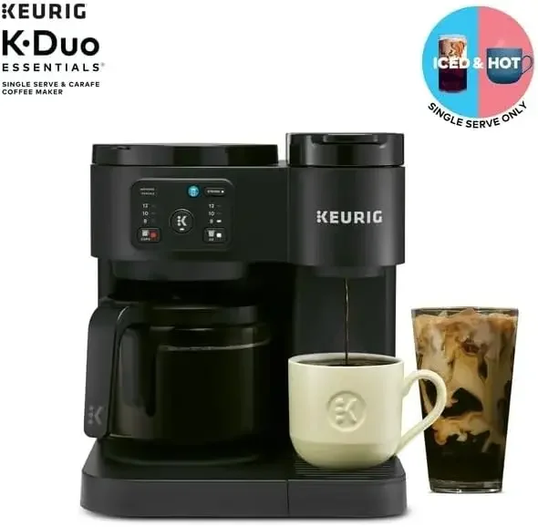 K-Duo Essentials, Hot & Iced Single-Serve KCup Pod Coffee Maker & Carafe, With 72oz Reservoir & Brew Over ice, Black, Co