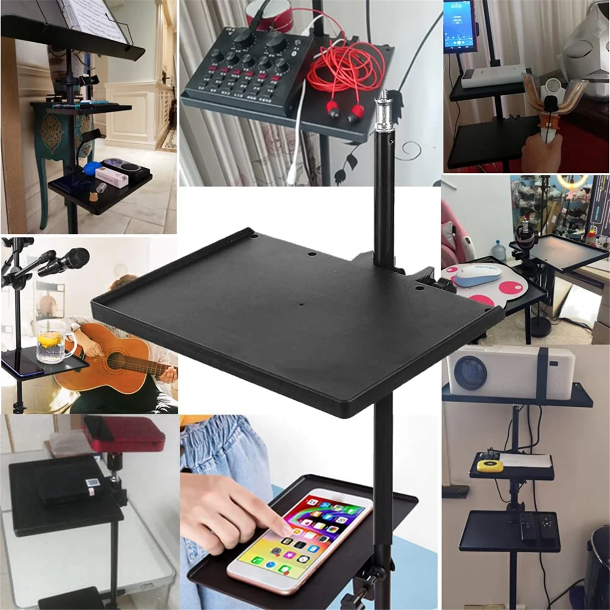 Microphone Stand Tray Mount Clamp on Rod Holders, Microphone Stand Desk with 24X17.5cm (Stand NOT Included)