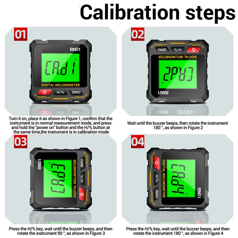 

Compact digital inclinometer with built in magnets for stable attachment and absolute relative angle measurement with LCD screen