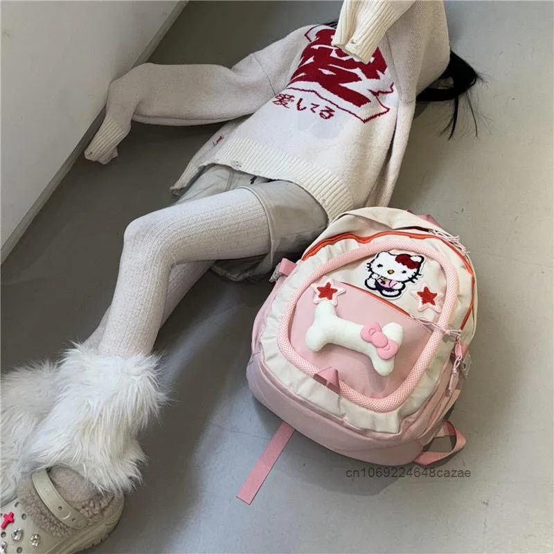 Sanrio Hello Kitty New Versatile Backpack Niche Design Large Capacity Commuting Shoulders Bag College Student Leisure Backpack