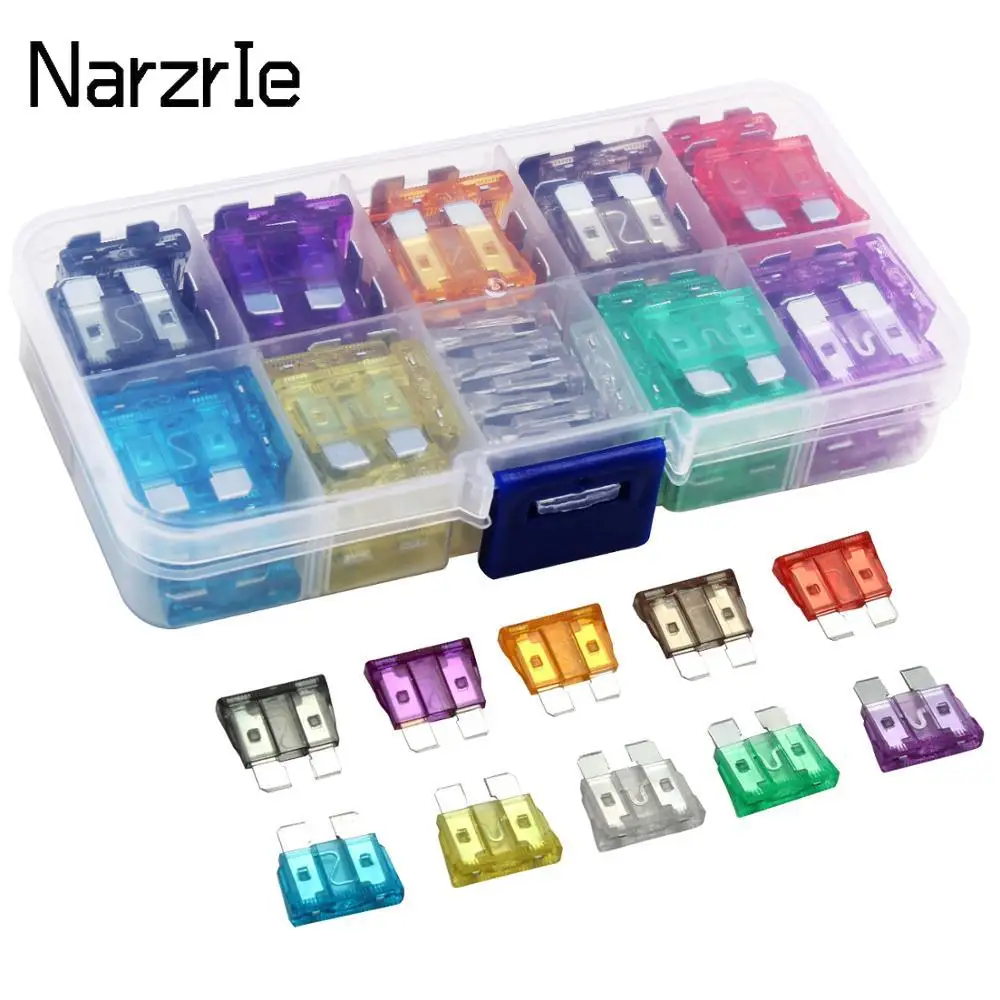 100/50Pcs Profile Small Size Blade Type Car Fuse Assortment Set Auto Car Truck 2.5/3/5/7.5/10/15/20/25/30/35A Fuse with Box Clip