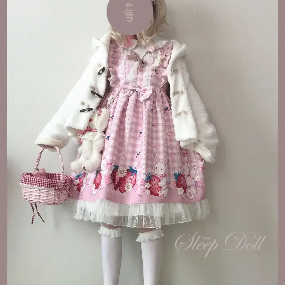 NONSAR Japanese Lolita Dress Girls Strawberry Bunny Jsk Dresses Women Harajuku Sleeveless Cute Dresses 2023 Cosplay Vestido