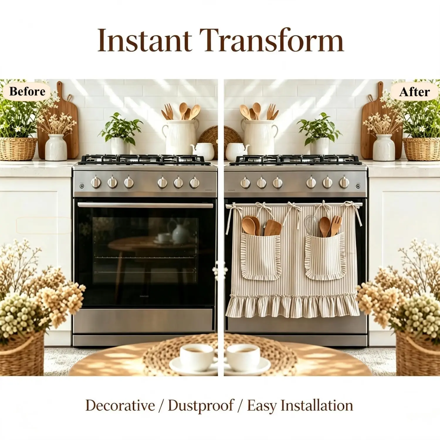 Linen Striped Storage Curtain Valance for Window Kitchen Oven Cafe Tie Top Decorative Dustproof Cabinet Covering Tier Curtain