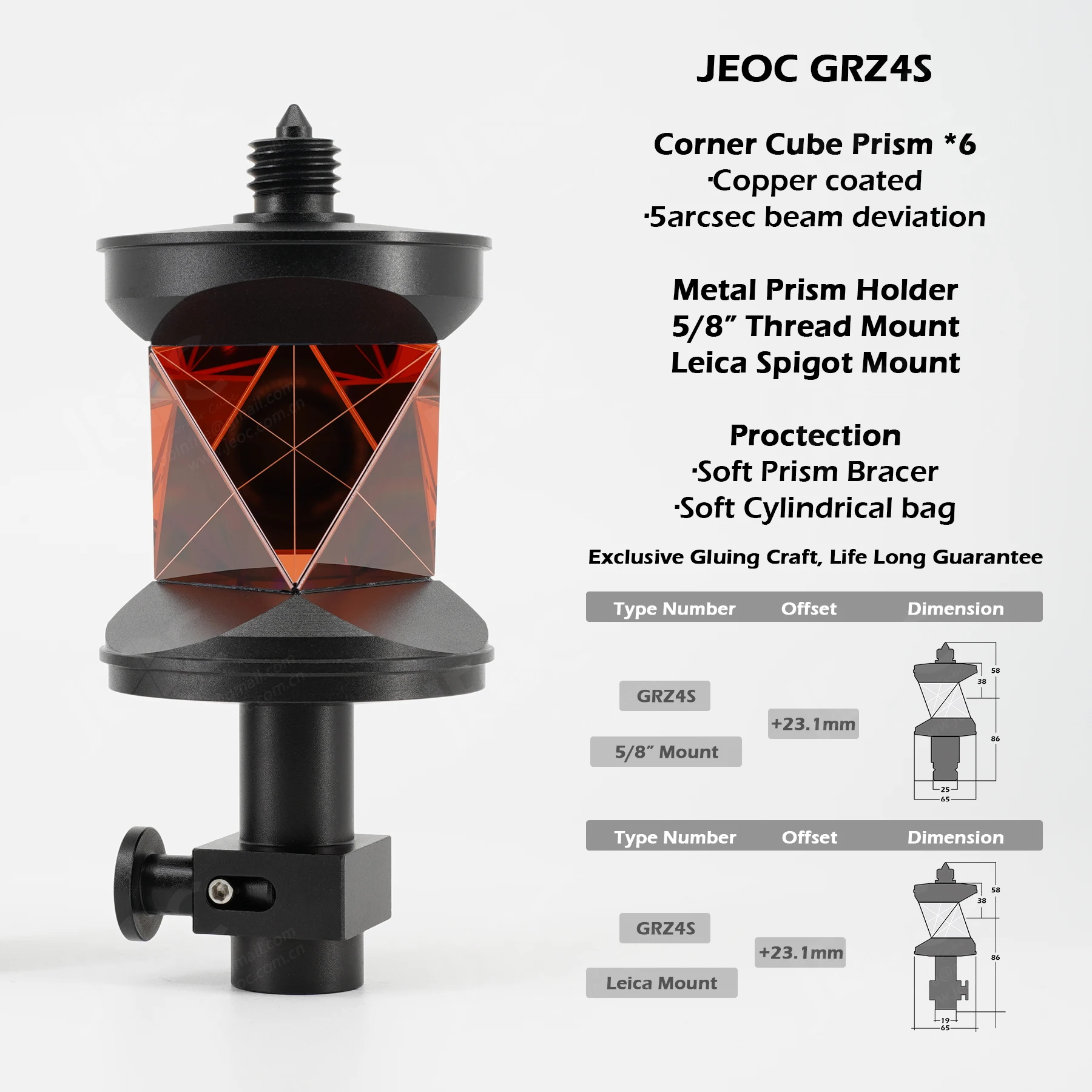 JEOC GRZ4S, Metal 360 Degree Reflective Prism for Leica ATR Total-station, Land Surveying Equipment Accessories