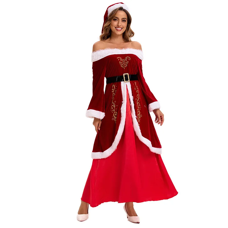 Christmas Cosplay CostumeThickened Long Sleeve Christmas Dress Queen Festival Theme Party Role Playing Claus Suits Women Men