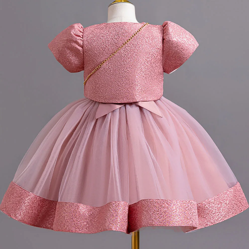 HETISO Girls Princess Dress 2 Piece Set Elegant Short Sleeve Children's Birthday Wedding Ball Gown Kids Frocks 3-10 Years