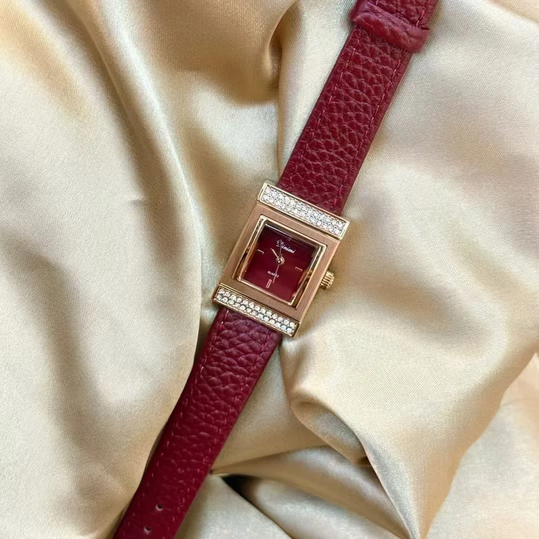 Women Quartz Watch Luxury Diamond Reloj Vintage Red Leather Strap Clock Ladies New Stainless Steel Orologio Rose Gold Wristwatch