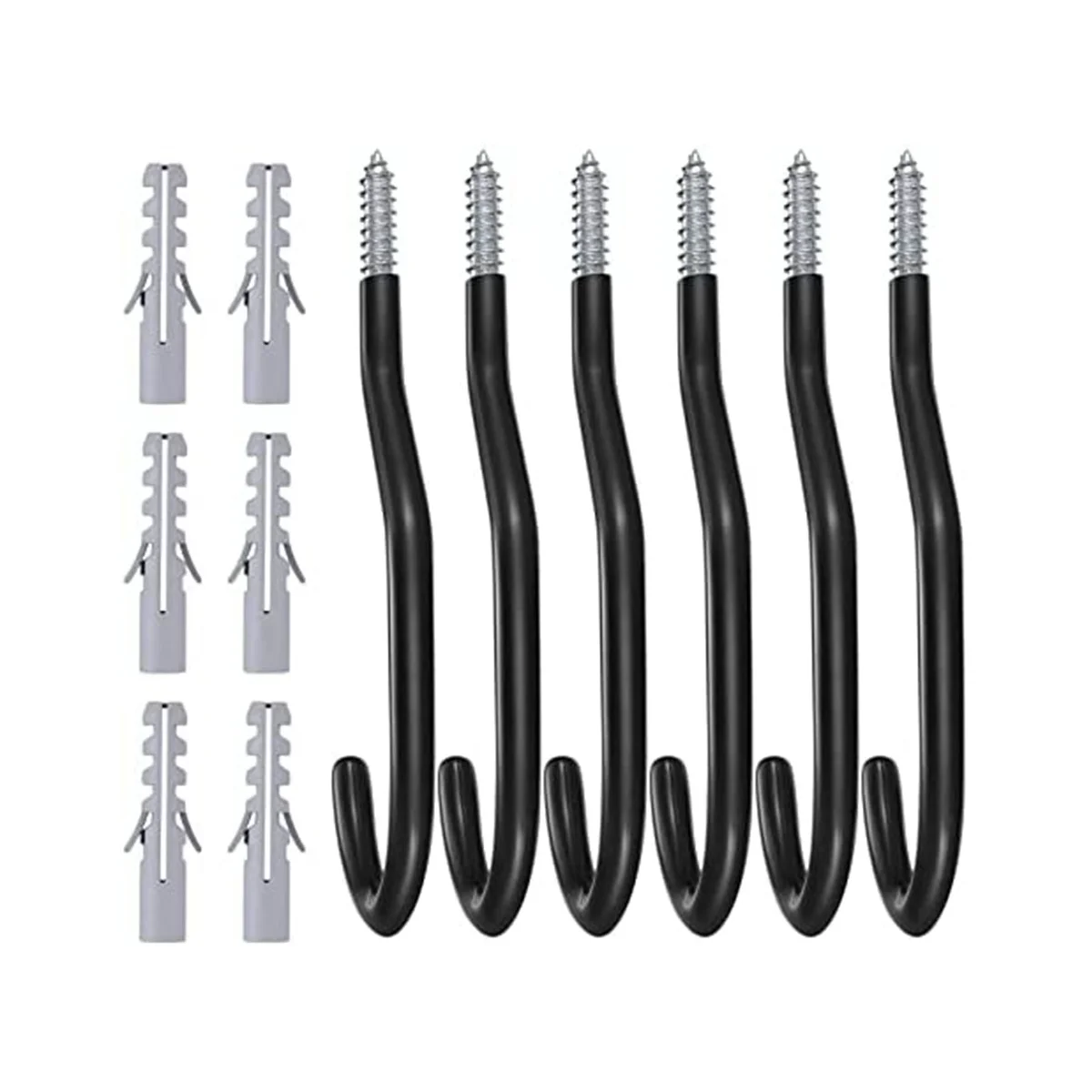 6 Pcs Bike Hooks for Garage Wall, Heavy Duty Bike Storage Hooks, Bicycle Hanging Hooks with PVC Coating,For Wall,Ceiling