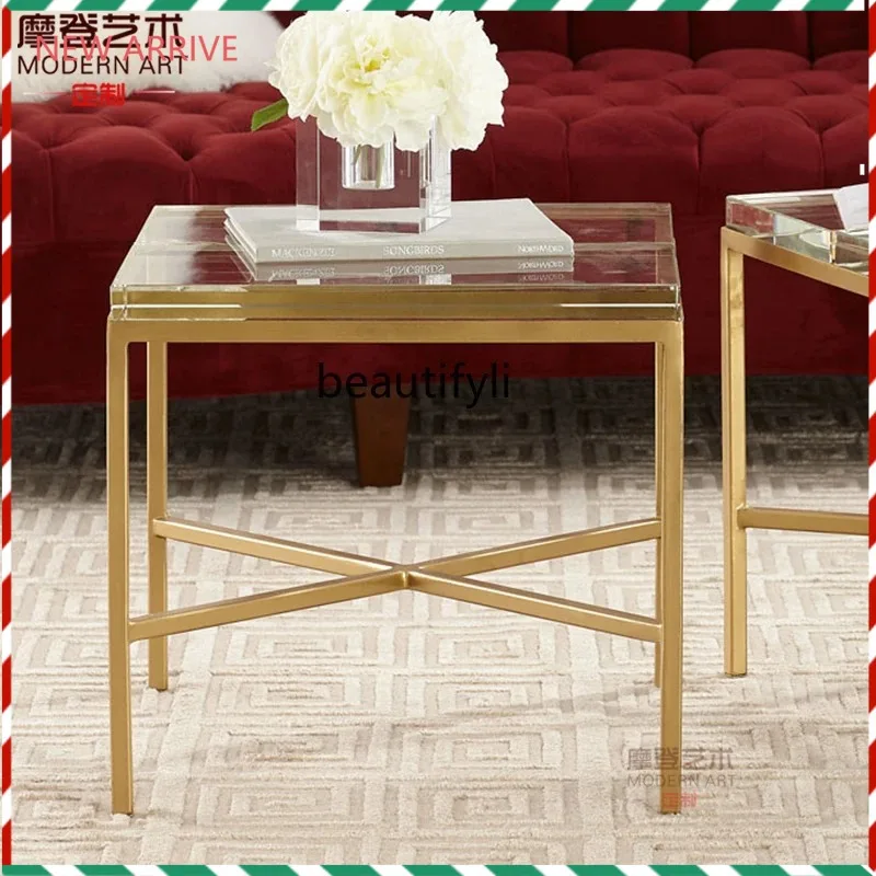 

V132 Postmodern living room coffee table metal acrylic transparent coffee table sofa side coffee table