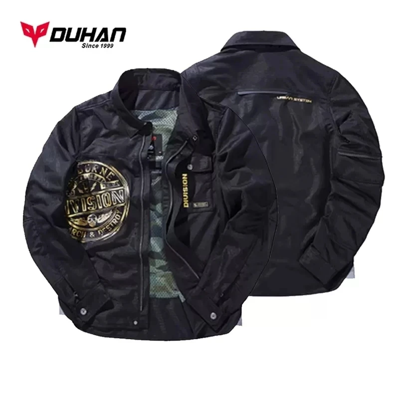 DUHAN Retro Motorcycle Jackets Four Seasons Motorcycle Cycling Shirt Reflective Motocross Jacket Built In CE Protective Gear