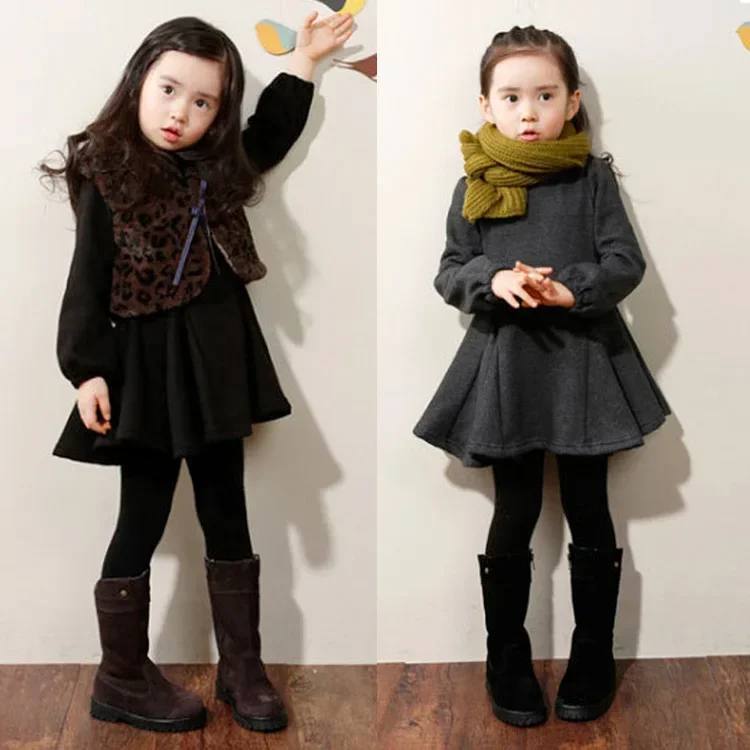 Baby Kids Girls Dress New Autumn Winter Warm Velvet Clothing Fashion A-LINE Children Long Sleeve Party Dress 2 3 4 5 6 7 Years