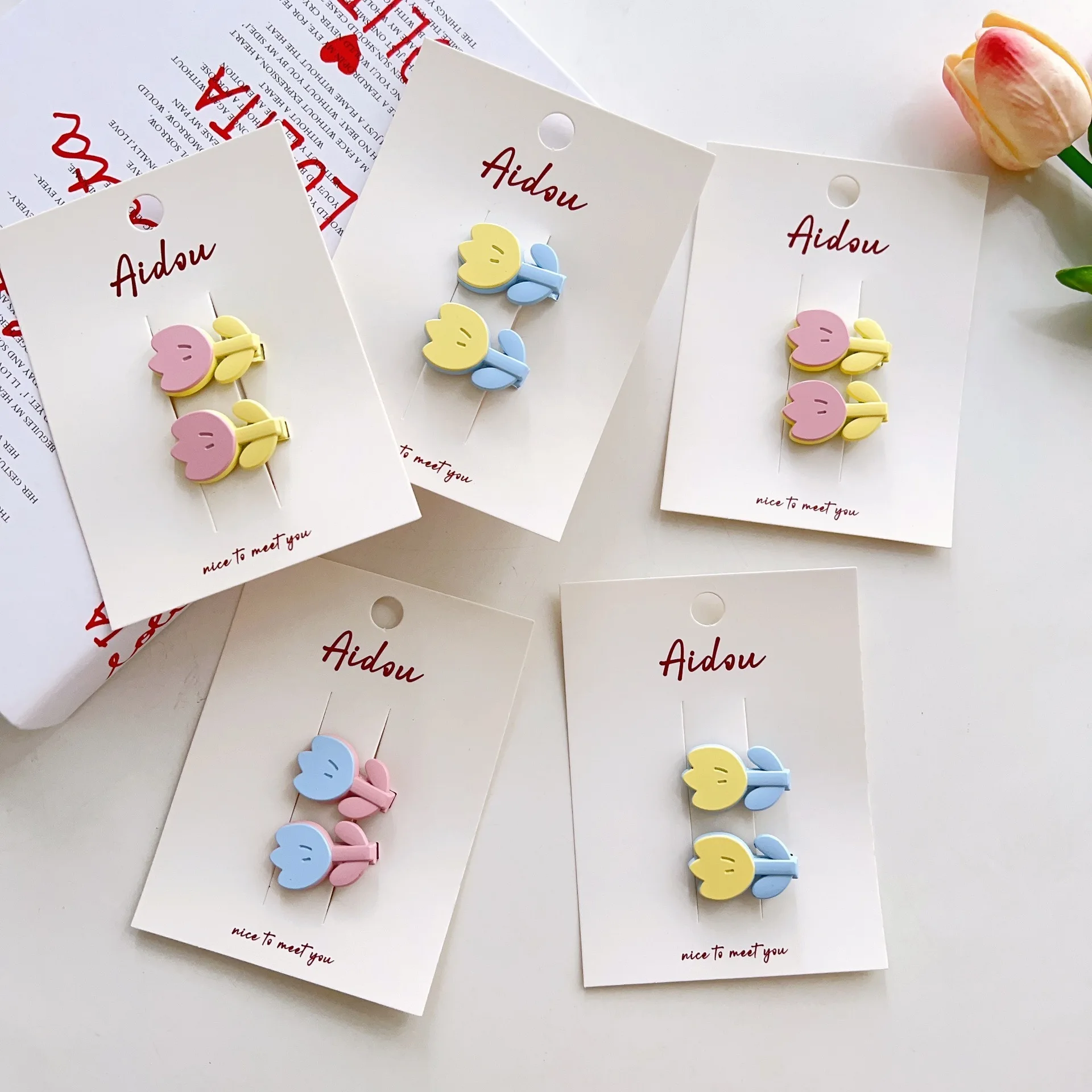 2 uds dulce tulipán Clip de pelo estilo holandés Mini Clip de presión agarre de pelo de bebé pasador de templo lateral adorno Floral Pastel para el cabello niñas