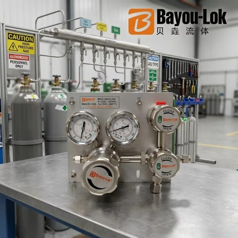 SUS316 Stainless Steel Dual Gauge Semi Automatic Gas Switchover Manifold Regulator Max 300 Bar For Argon CO2 Helium Acetylene