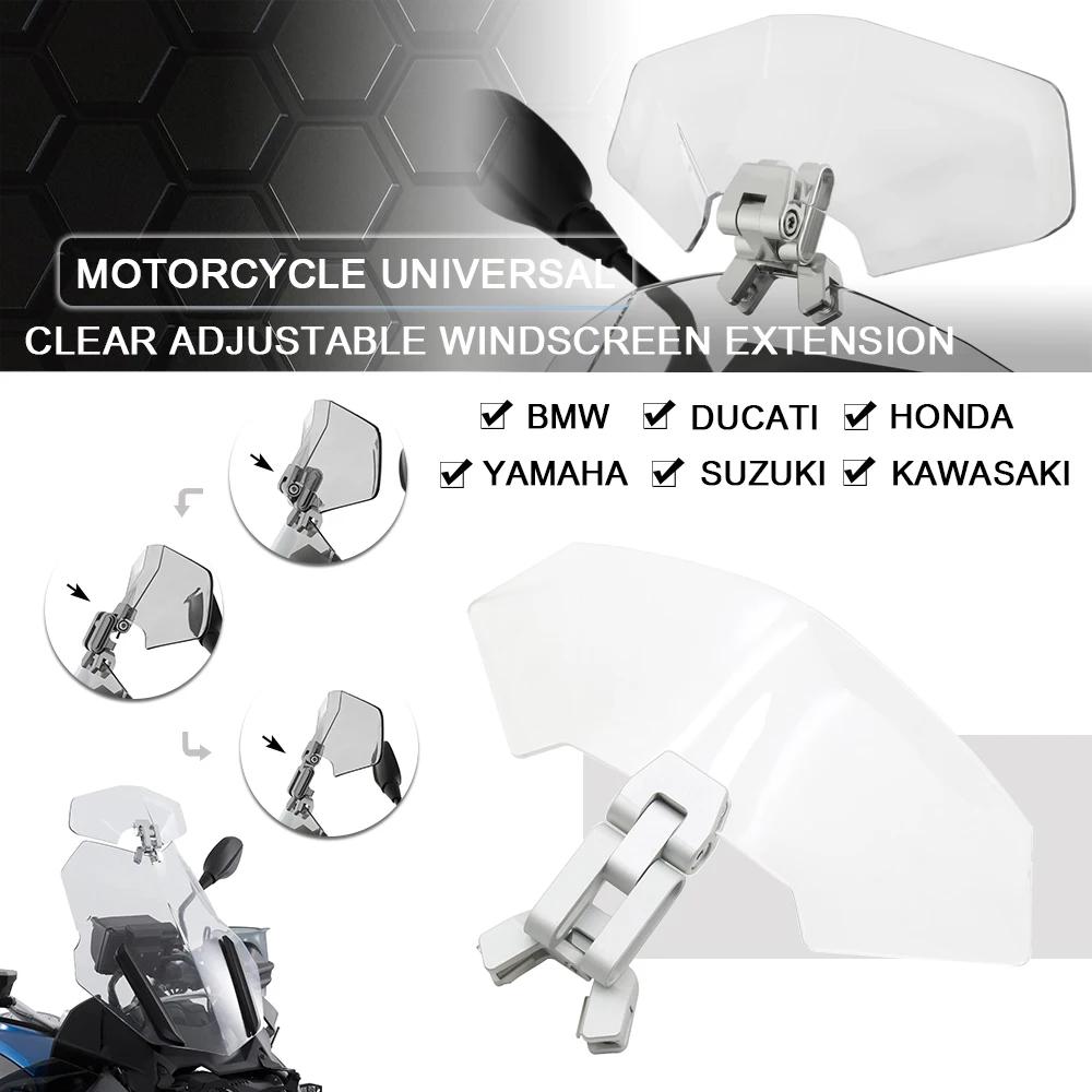 

For Kawasaki BMW Ducati Honda Yamaha Suzuki Motorcycle Windshield Extension Universal Adjustable Windscreen Wind Deflector