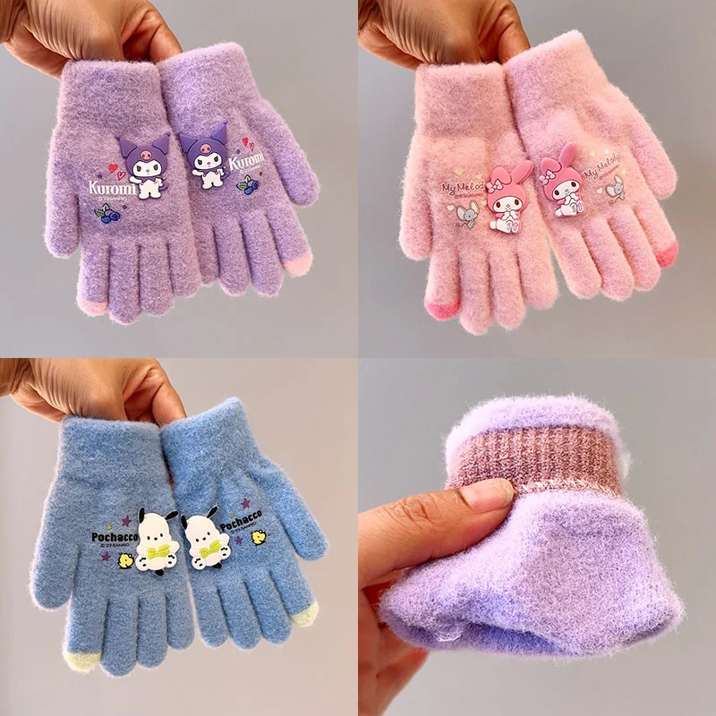 Gants en peluche Sanurgente Cartoon Kuromi My Melody pour adultes et enfants, gants Cold-Verde, écran tactile, cadeaux chauds, Kawaii, hiver