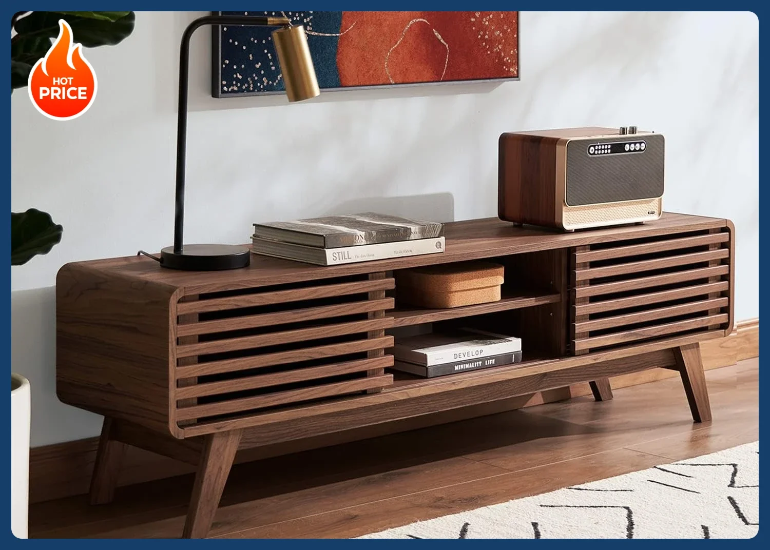 [الأسهم المحدودة! حامل تلفزيون إينسلي، منتصف القرن الحديث لتلفزيون 55/60/65 بوصة، حامل تلفزيون المزرعة، مركز ترفيه مع مساحة تخزين، #1