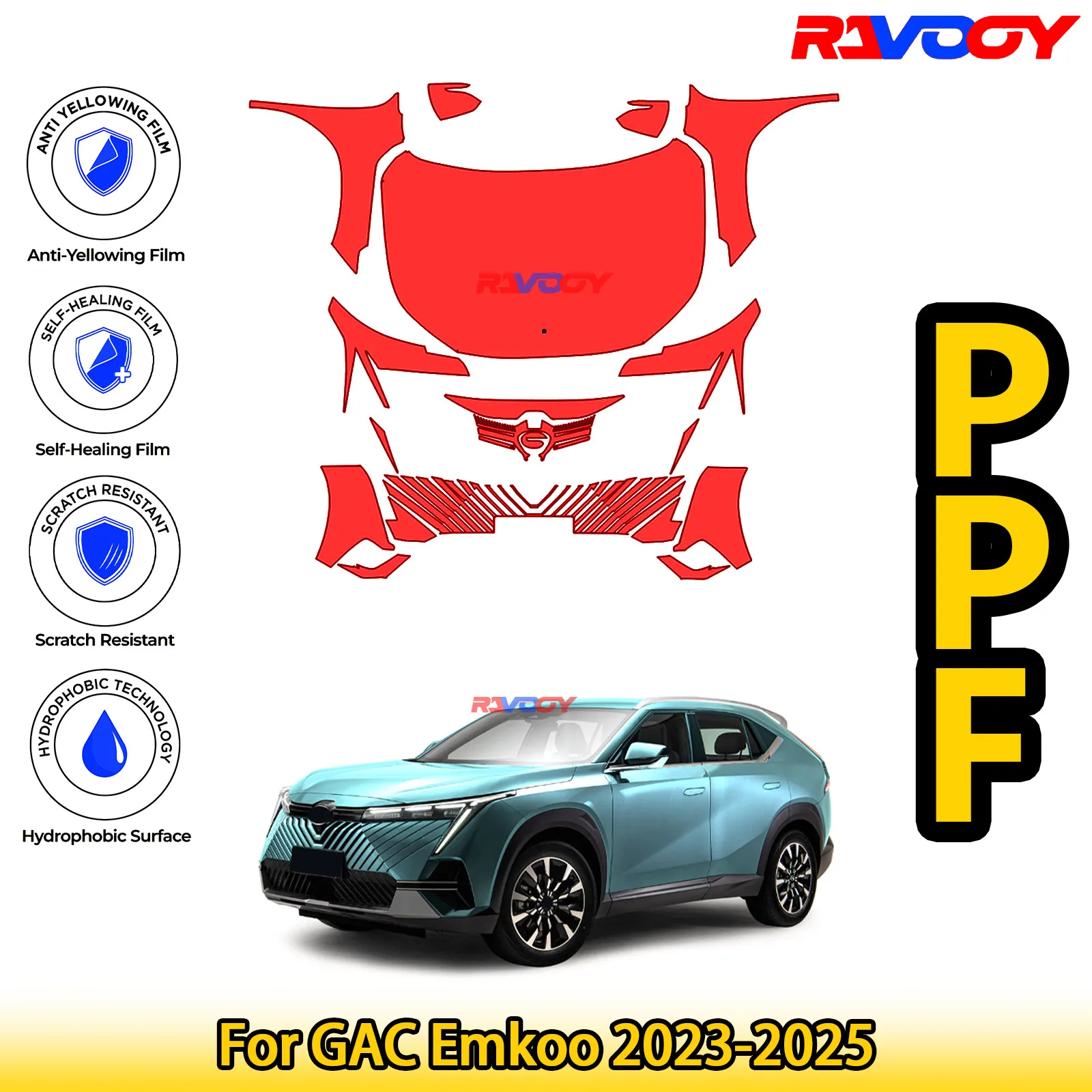 

For GAC Emkoo 2023-2025 Glossy Matte Black Precut front PPF Kit Paint Protection Film