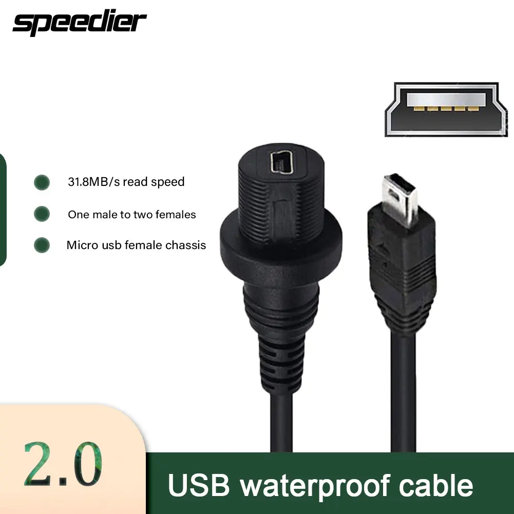 1M USB Mini Micro USB 2.0 Waterproof Cable for Motorcycle Ship Instrument One Revolution Two Mother Car Waterproof Cable