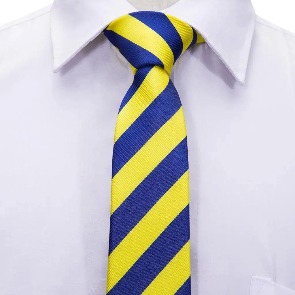 

Luxury Designer Silk Tie For Children Blue Yellow Striped Handky Child Necktie 120CM Long 6CM Wide Fashion Party Dropship Hi-Tie